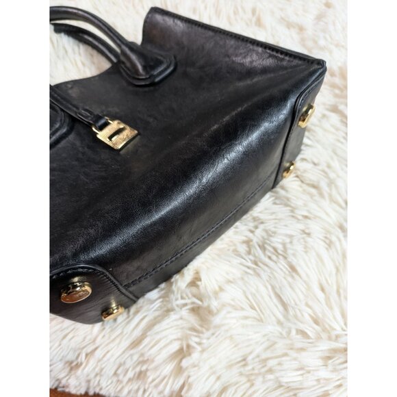 Black Faux Leather Mini Handbag With Gold Hardware & Double Handles - Picture 5 of 14